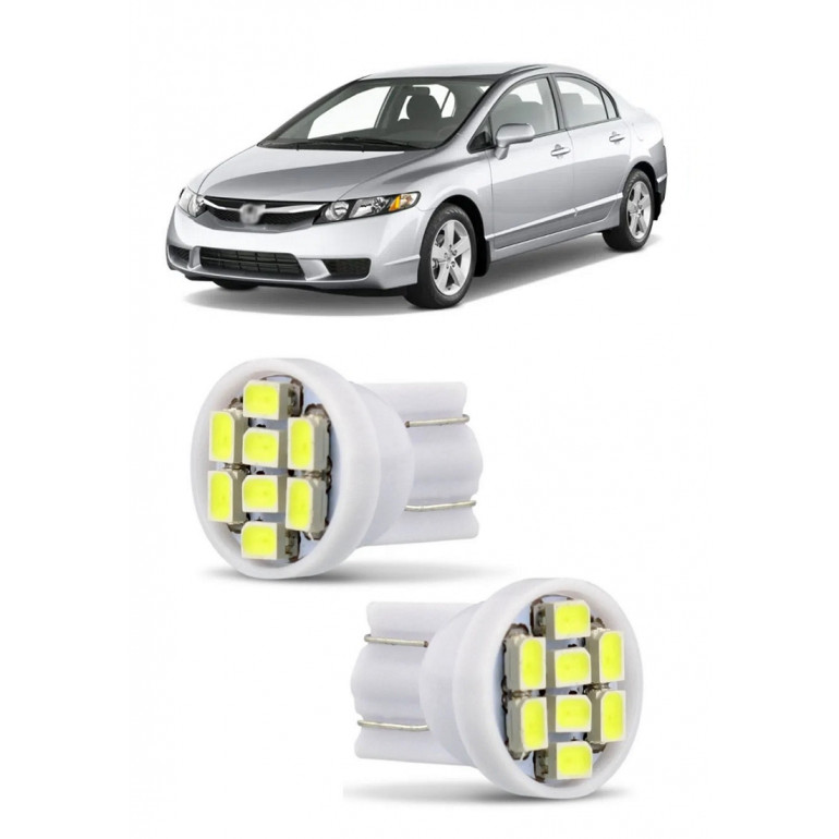 Par Lampada Pingo T10 8 LED New Civic Farol Teto Placa 5w