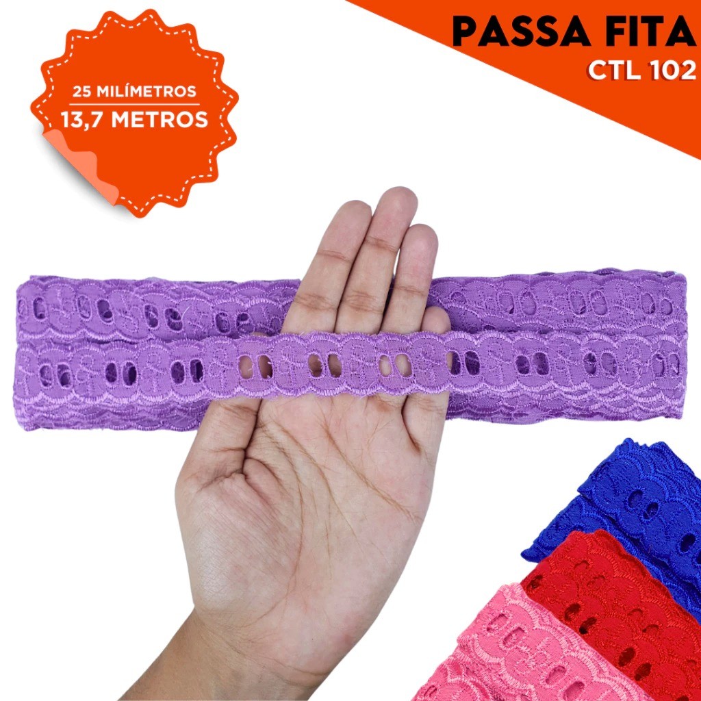 Passa Fita Bordado em Lese - CTL-102 - 2.5 Cm - Rl C/13.7 Mts