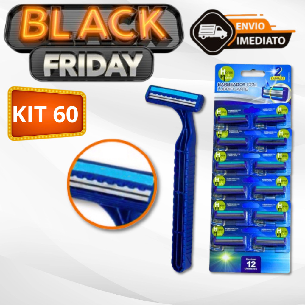 OFERTA Kit 60 Aparelho De Barbear Barbeador Descartável 2 lâminas Com Fita Lubrificante Navalha