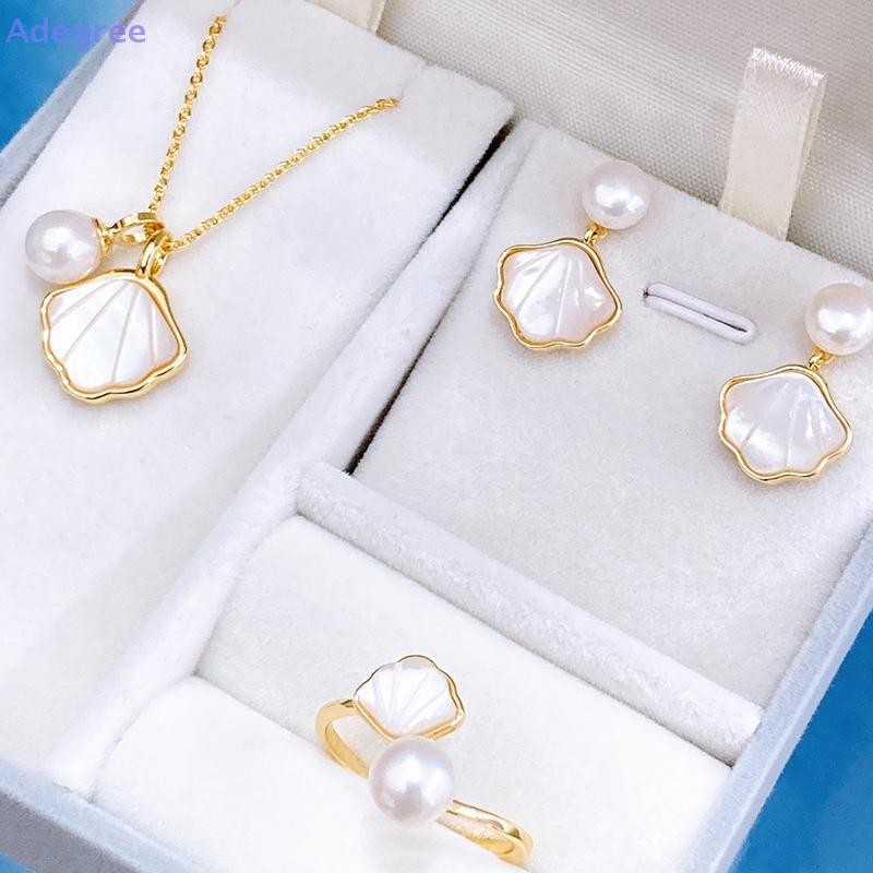 Adegree Retro Pérola Brincos Colar Anel Conjunto Elegante Senhoras Jóias De Casamento Presente Novo