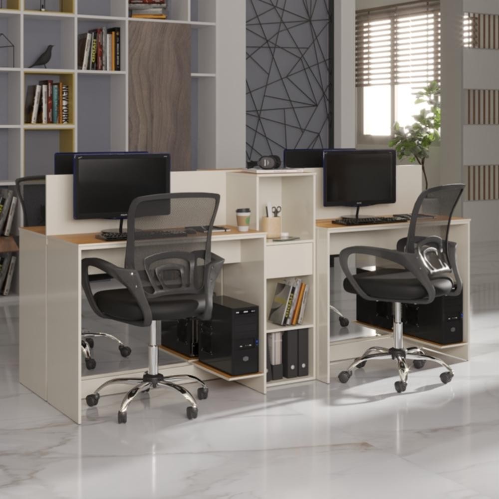 Estação de Trabalho 4 Lugares Office Smart 4 Mesas 2 Armários - Home & Living