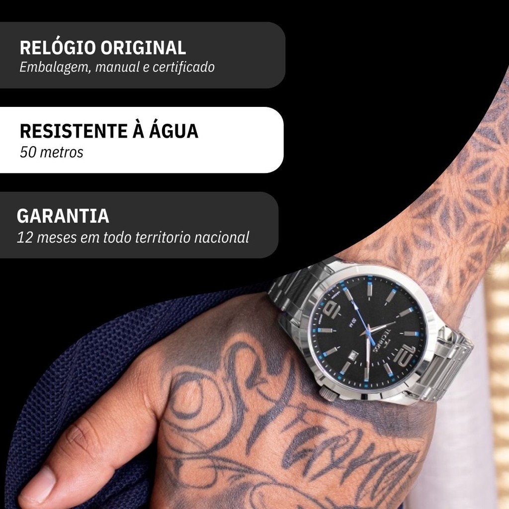 Detalhes do Relógio Technos Masculino Analógico de Aço Prata Garantia de um ano 2115GU/1A