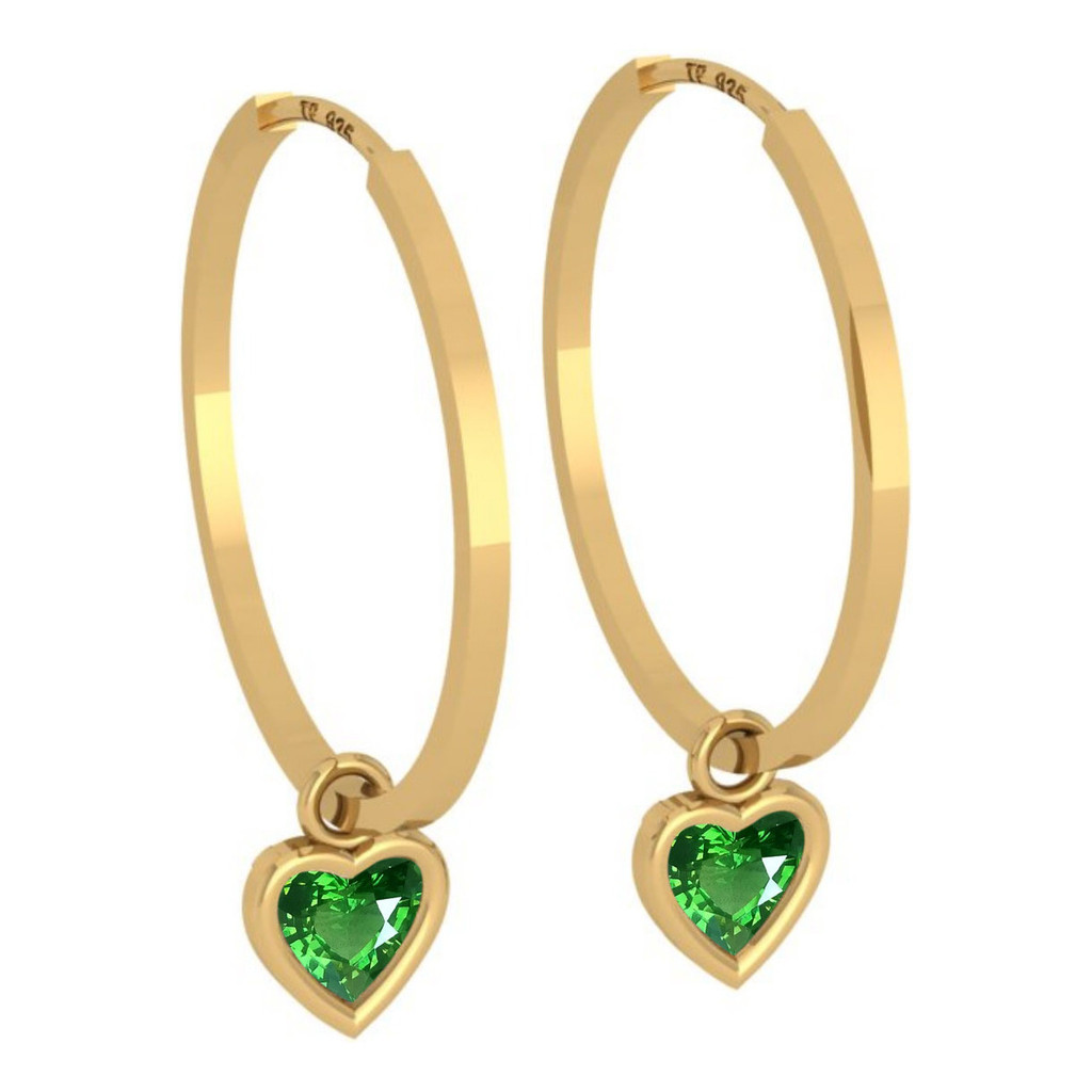 Brinco Argola Prata 925 Dourada 18k Pingente Esmeralda Coração em Oferta na Shopee