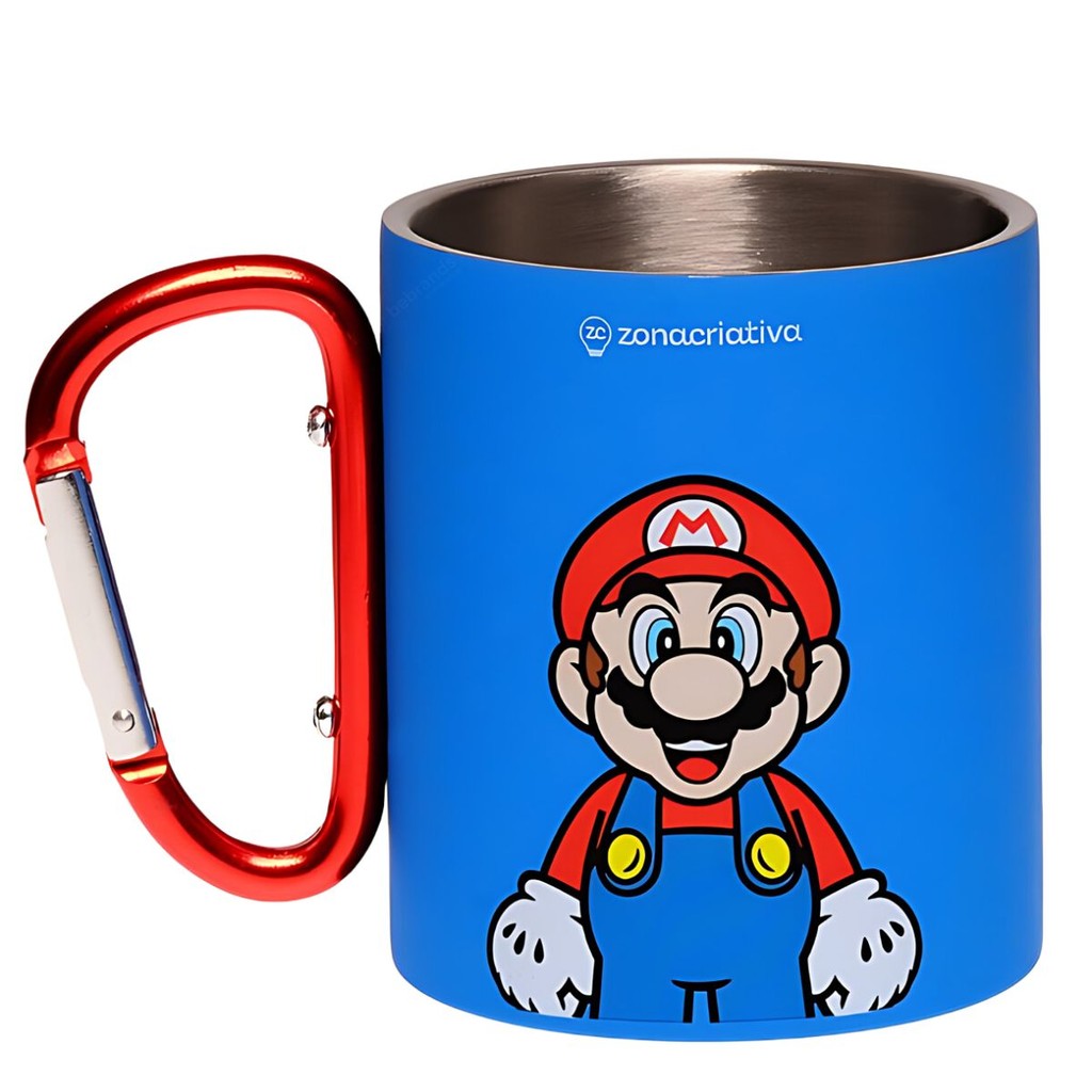 Caneca em Alumínio com Mosquetão Super Mario Nintendo 300ml - Zona Criativa