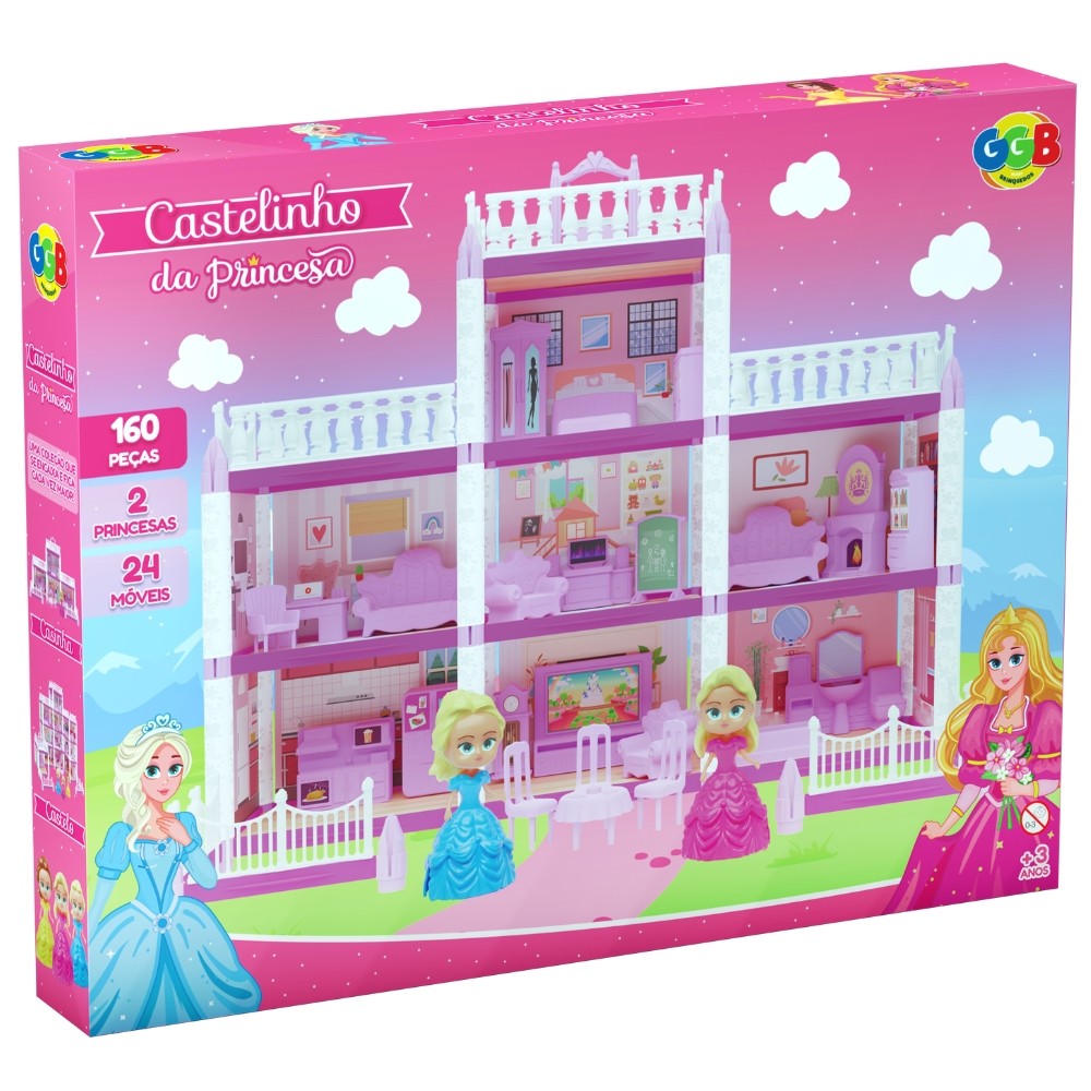 CASTELINHO DA PRINCESA GGB BRINQUEDOS 160 PEÇAS CÔMODOS CASINHA MENINAS 24 MÓVEIS CASTELO 2 BONECAS