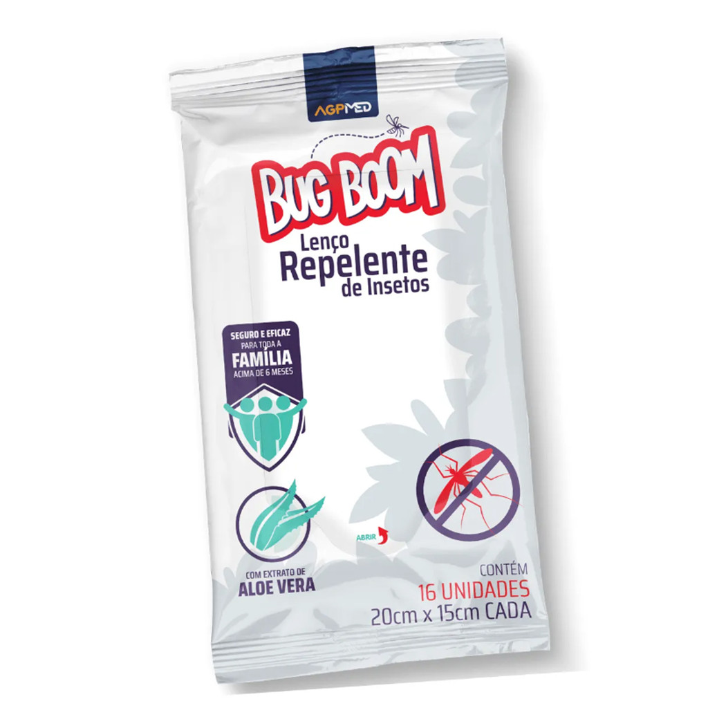 Lenço Repelente Dengue Bug Boom 16un Agpmed Aloe Vera 