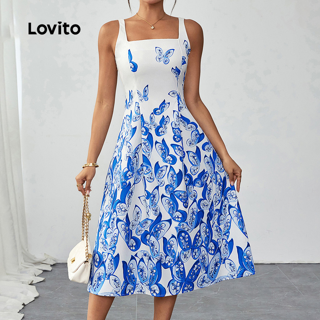 Lovito Vestido Casual com zíper e estampa de borboleta para mulheres LBL23534 - Women Clothes