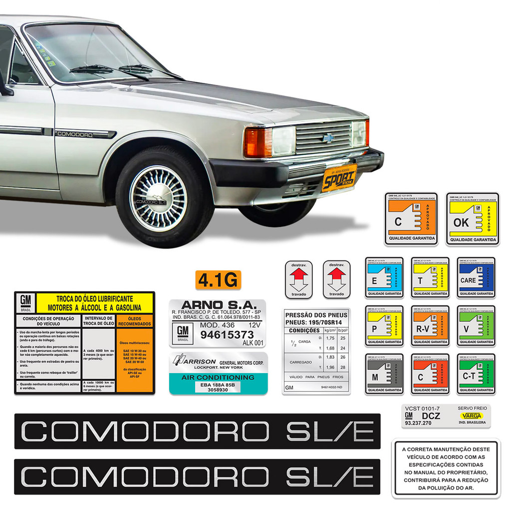 Adesivos Comodoro + Etiquetas Garantida Opala Caravan 88/89