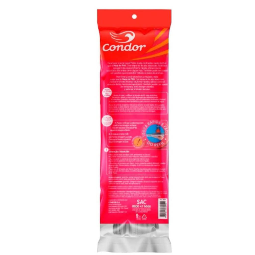 Kit 2 Refil Para Mop PVA Rodo Mágico Esfregão Condor Multiuso Limpeza