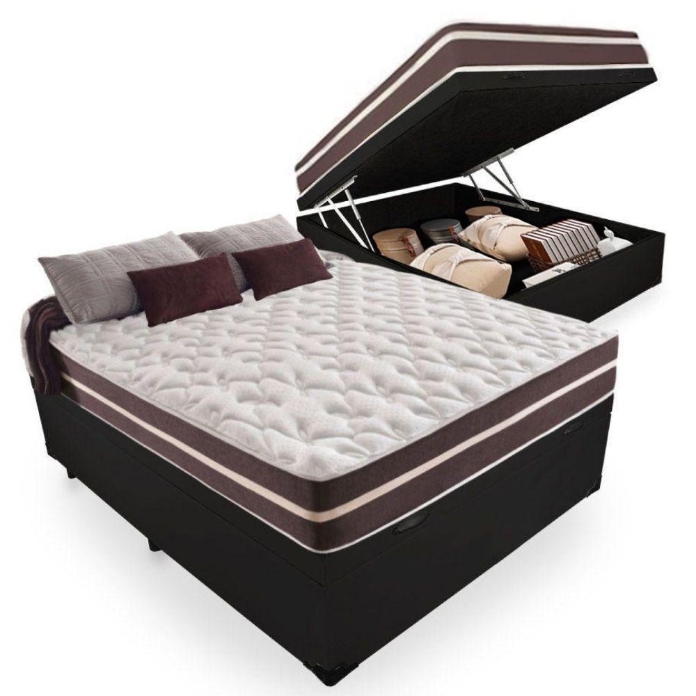 Cama Box Baú Casal + Colchão De Molas Prime Colchões Classic Superlastic 138x188x64 Produto na cor Preto.