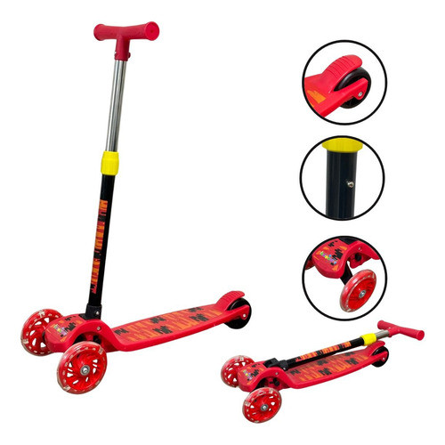 Patinete Infantil Luz 3 Rodas Brilhante Radical Com Led Vermelho Brinqway