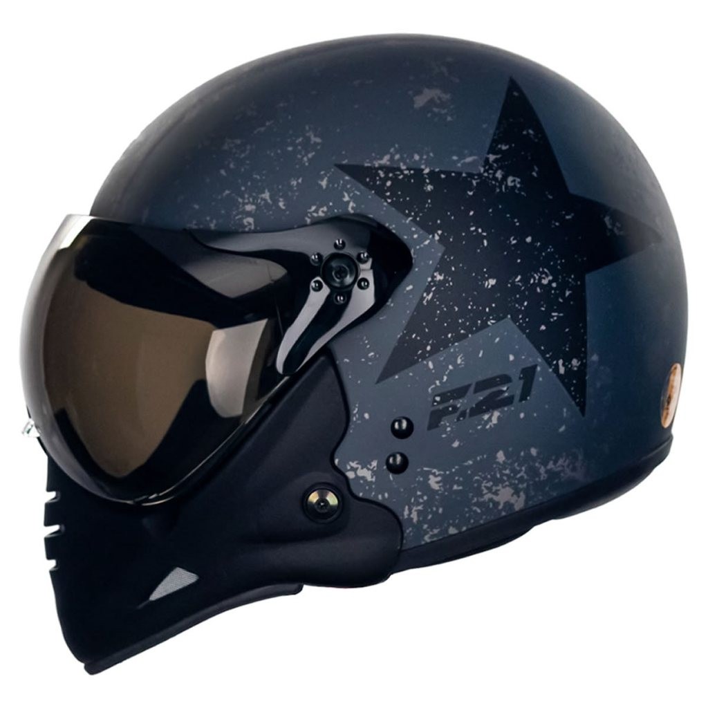 Capacete moto com duas viseiras juntas Peels F21 Old Tank Preto Chumbo fosco/Preto