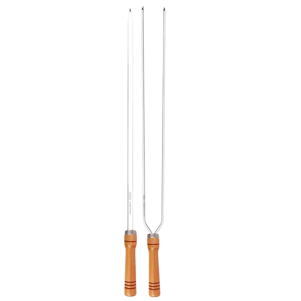 Kit Espeto Duplo e Simples 75cm Churrasco Churrasqueira Cabo Madeira Mor em Oferta na Shopee