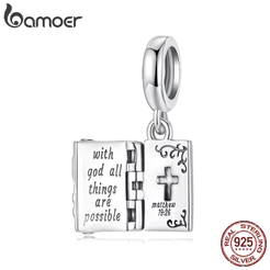 Bamoer 925 Prata Esterlina Charme Cruz Fé Pingente DIY Para Pulseira Presentes