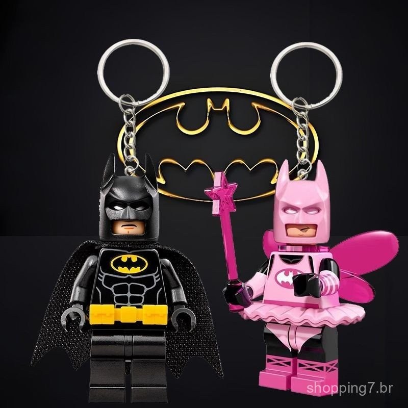 Compatível com chaveiro Lego Batman, capa preta, pingente de casal de fadas rosa, acessórios, saco pendurado-preço caval