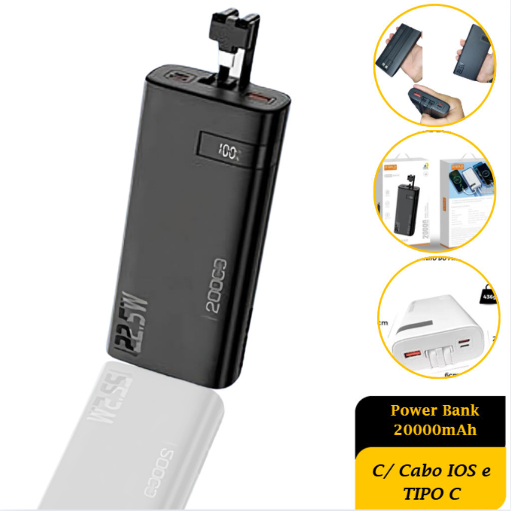 Carregador Portátil Turbo Power Bank 20000mah Com Tela Lcd 100% Original