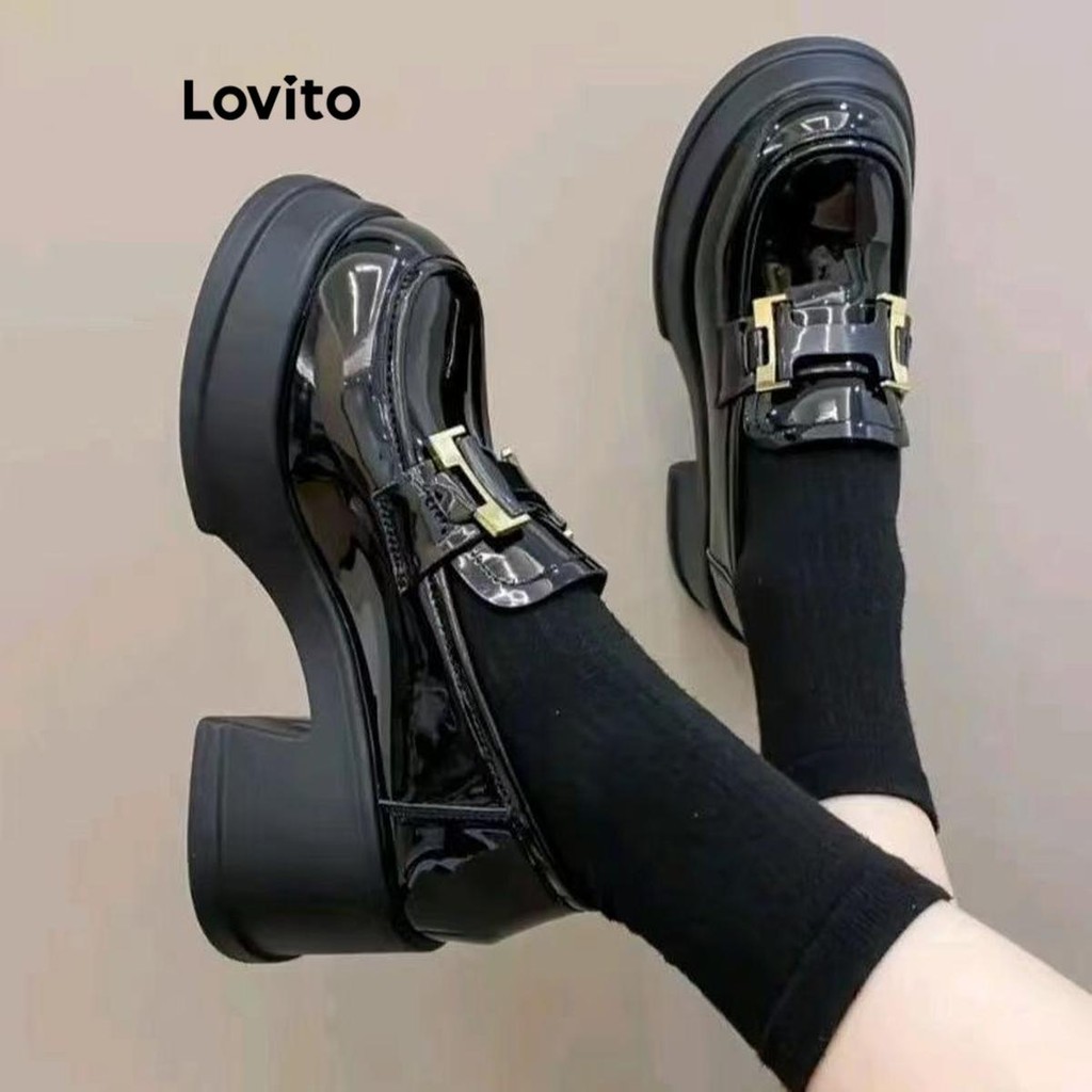 (Trendy) Lovito Mocassins aumentam a altura, uso diário para mulheres LFA71127 - Women Shoes