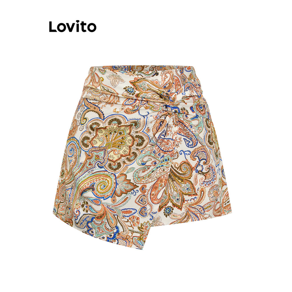 Lovito Shorts Casuais Com Estampa Tribal Padrão Curto Básico Para Mulheres L105MD630 - Women Clothes