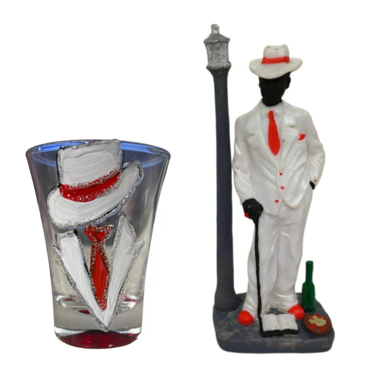 Kit Ze Pelintra Escultura em Resina 18 cm + Copo