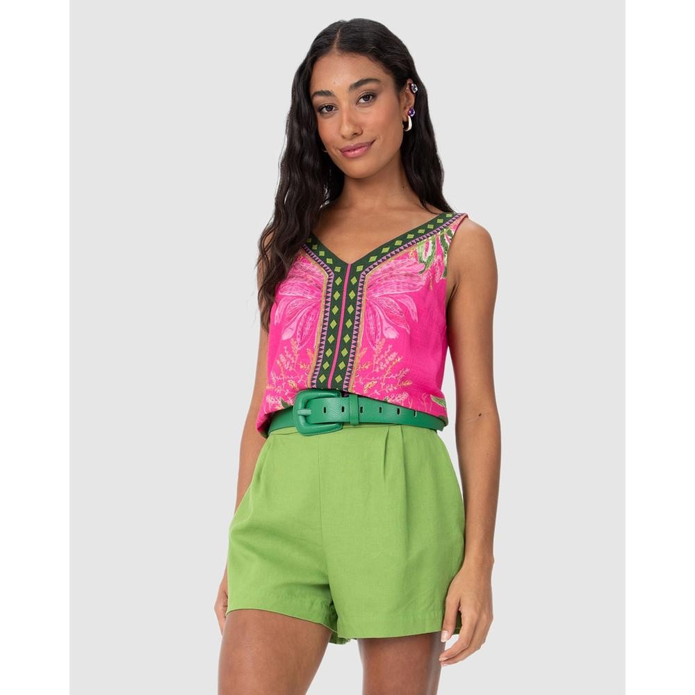 Regata Ampla Feminina Decote V Estampada Em Viscose em Oferta na Shopee