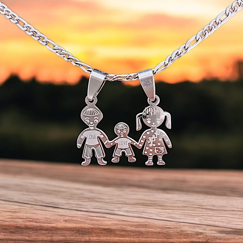 Corrente em Aço Inoxidável 316L com Pingente de Família em Aço Inoxidável 316L (Pai, Mãe e Filho) em Oferta na Shopee