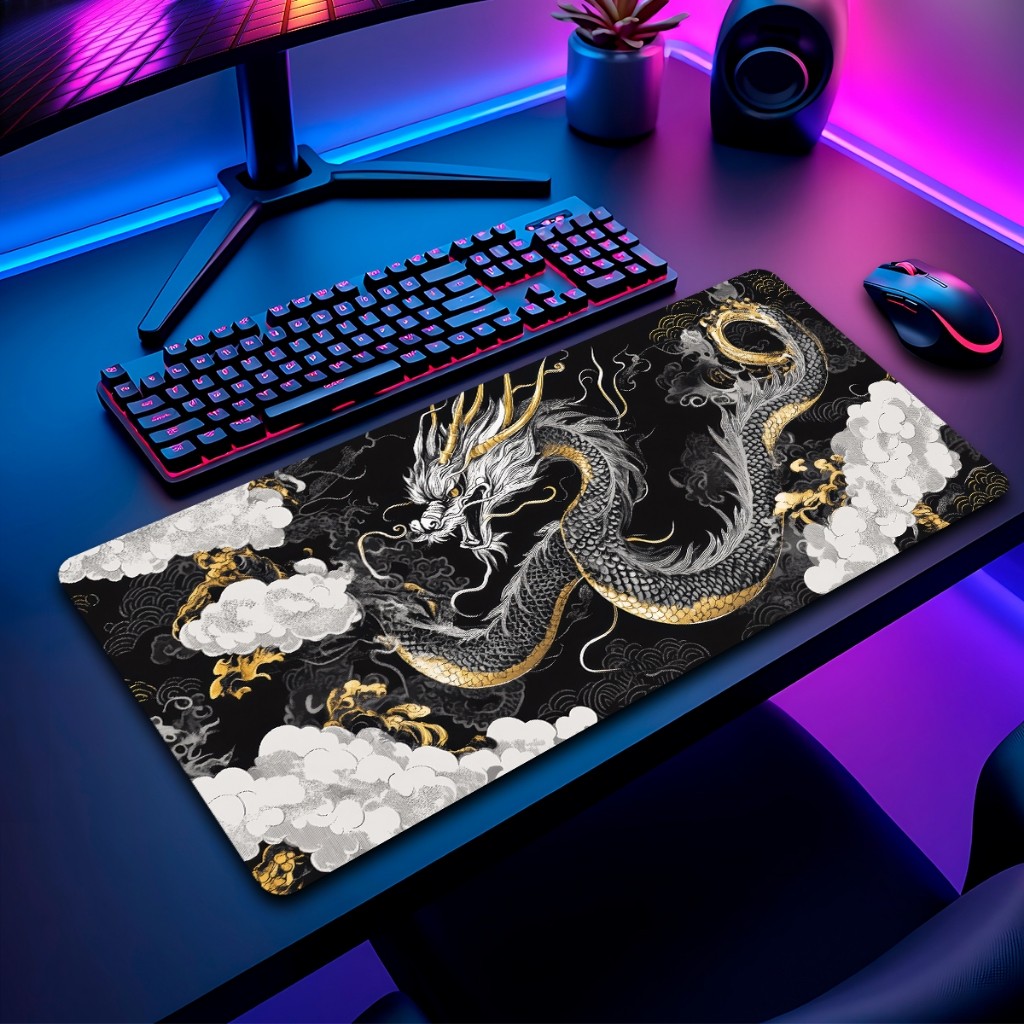 Mouse Pad Dragao Japones Gamer Antiderrapante Grande Diversas Estampas Personalizado 70x35