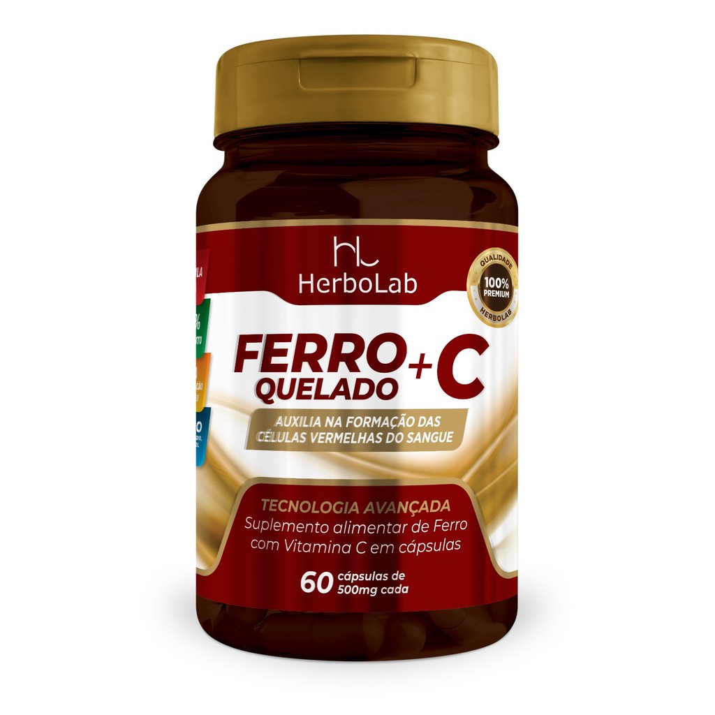 FERRO QUELADO + VITAMINA C -  60 CÁPSULAS - SUPER CONCENTRADO