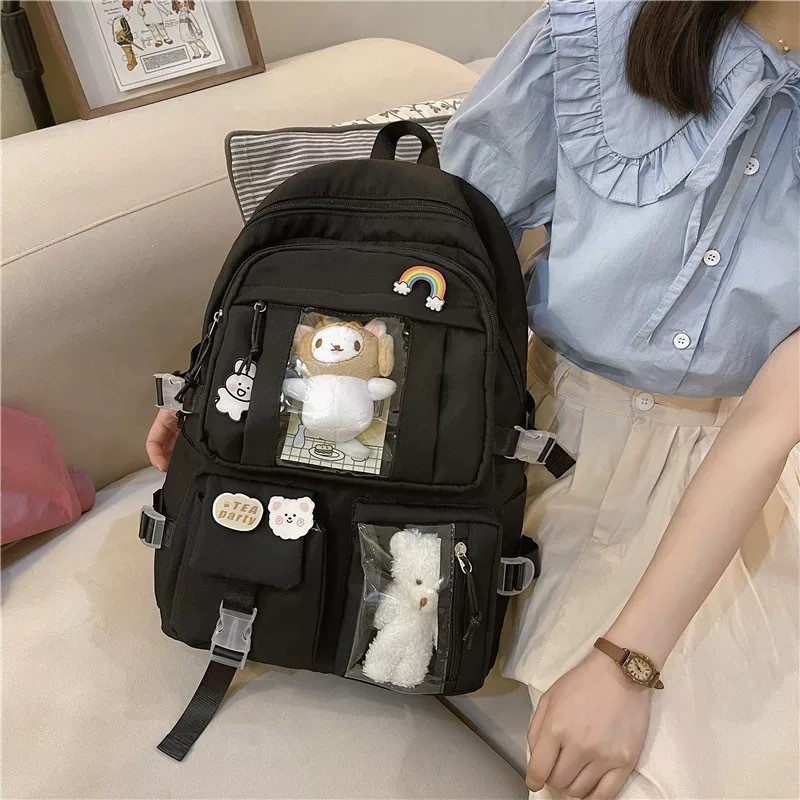 Mochila Feminina Escolar Passeio Coreano Grande Capacidade Com pingente de urso 02488 em Oferta na Shopee