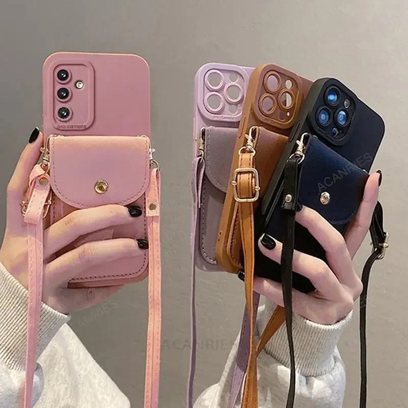 Cor Crossbody Carteira Titular Do Cartão Caso Para Samsung Galaxy S24 S25 S23 S22 S21 Plus Ultra S23FE S21FE S20FE Cordã