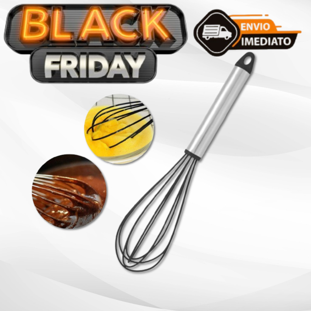 Batedor De Ovos Fouet De Silicone Multiuso Para Cozinha 27cm PRETO