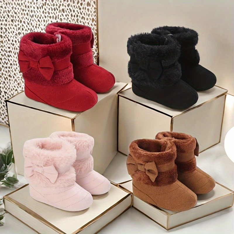 0-18M Sapatos De Bebê Meninas Inverno Pelúcia Conforto Botas De Neve Bonito Arco Algodão Sola Macia Antiderrapante Da Cr em Oferta na Shopee