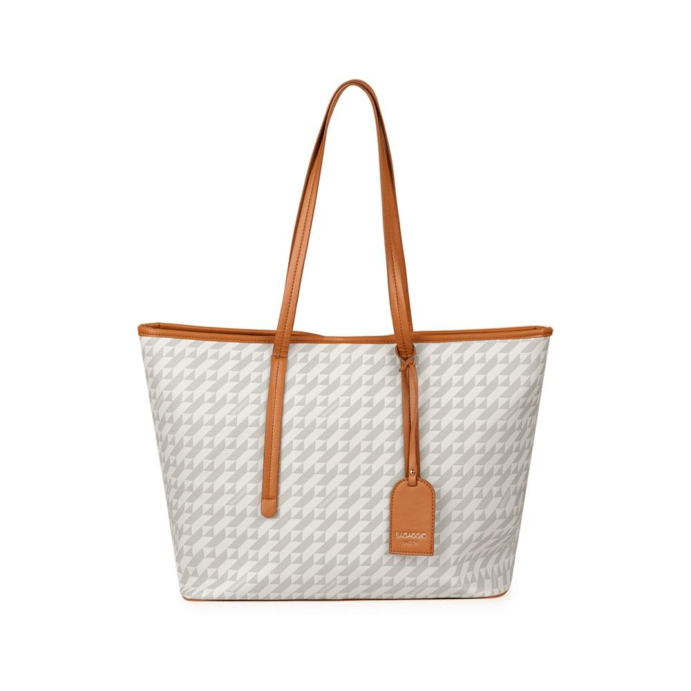Bolsa de Ombro Feminina Tote Monograma BG Bege