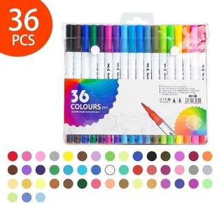 Kit 36 Canetas Dual Brush 2 em 1 Brush Pen Lettering Ponta Fina Coloridas Estojo com Zípe…