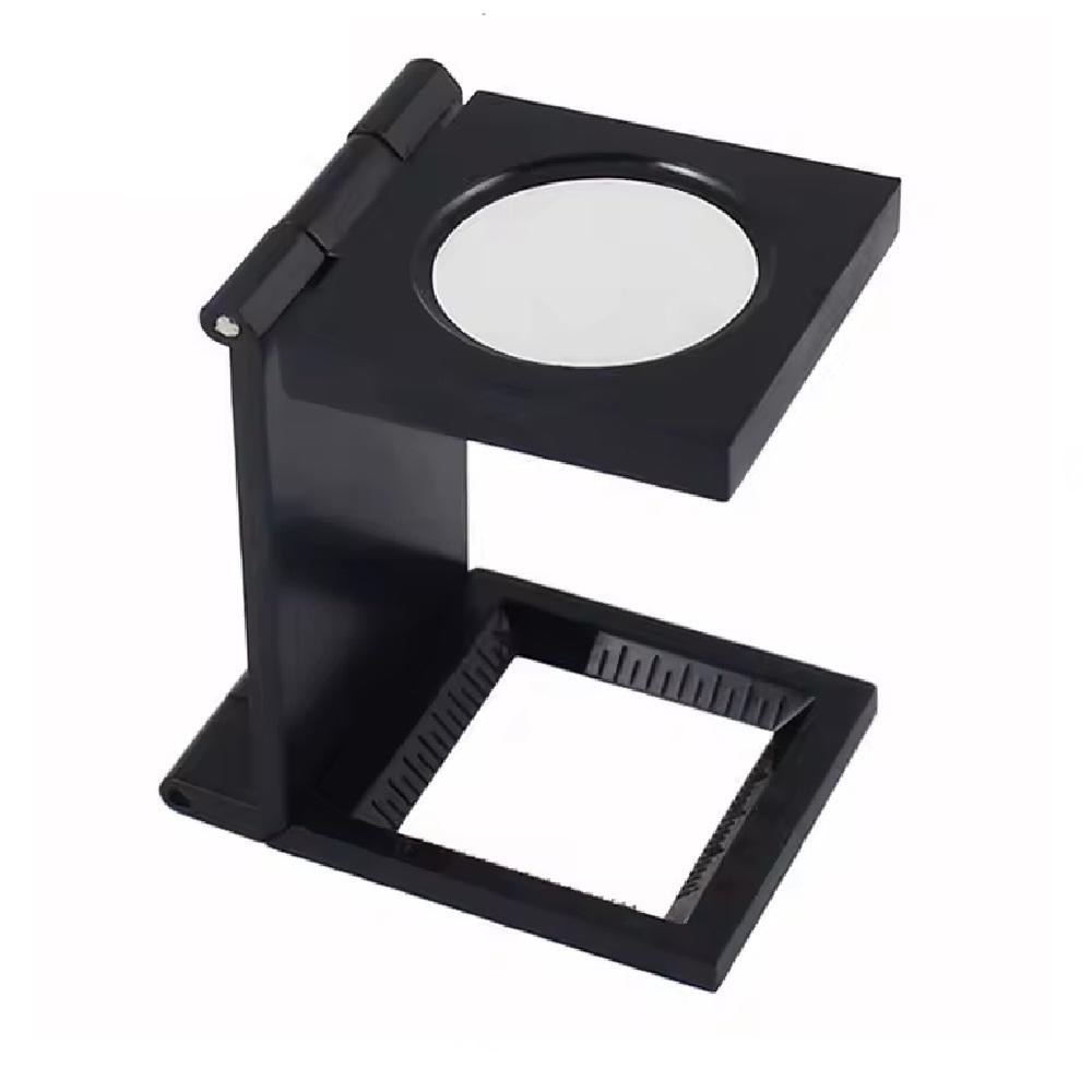 LUPA CONTA FIOS 10X MINI DE MESA BANCADA SUPORTE DOBRAVEL LENTE OPTICA 28MM COM ESCALA PROFISSIONAL PORTATIL BOLSO