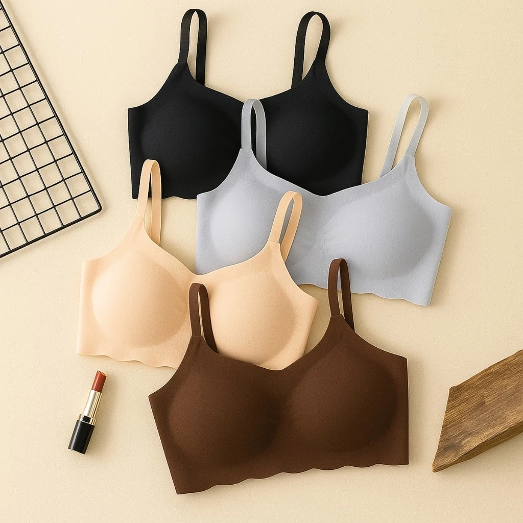 Kit 2 Top Sutiã Feminino Liso Sem Costura com Bojo Removível Bordas de Ondas e Alça Ajustável — imagem 1