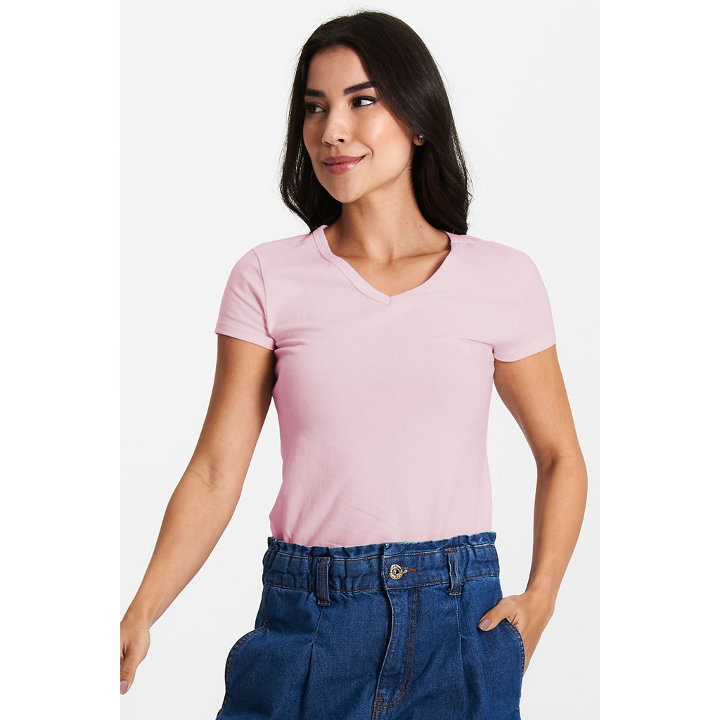 Camiseta Feminina Decote v Polo Wear Rosa - Women Clothes