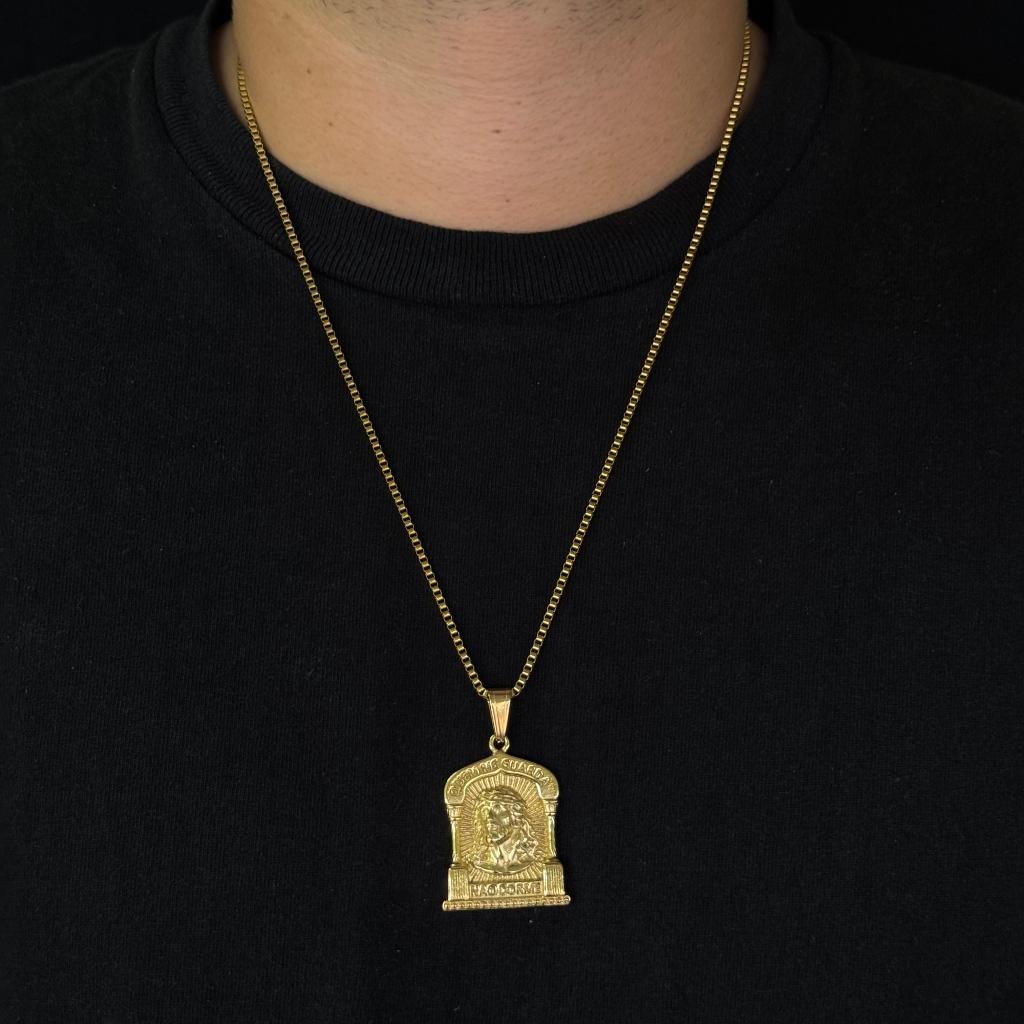 Corrente Veneziana Quem me Guarda Não Dorme Jesus Cristo Banhados a ouro 18k Cordão Veneziana