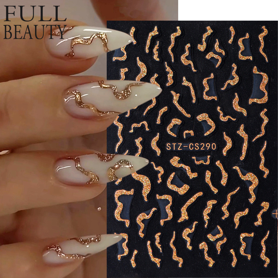Adesivo de Manicure ins Metal francês Glitter linha onda fino brilho adesivo adesivo de unhas