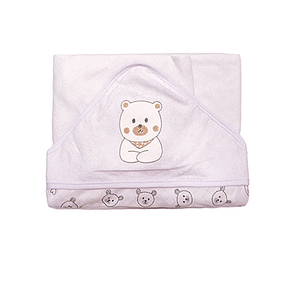 Toalha Com Capuz Bublim Plush Com Puff Urso Branco