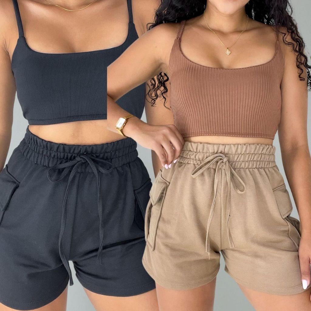 Kit 2 Peças Short Bermuda Feminino Moletom Moletinho Shortinho Soltinho Confortável Algodão