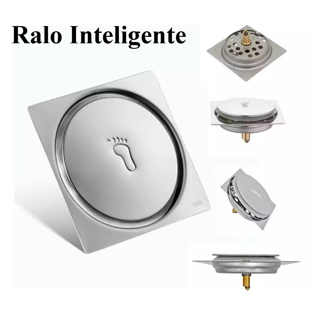 Ralo Click Inteligente 10x10 Cm Quadrado Redondo Inox Cromado Veda Cheiro Cozinha Banheiro Casa