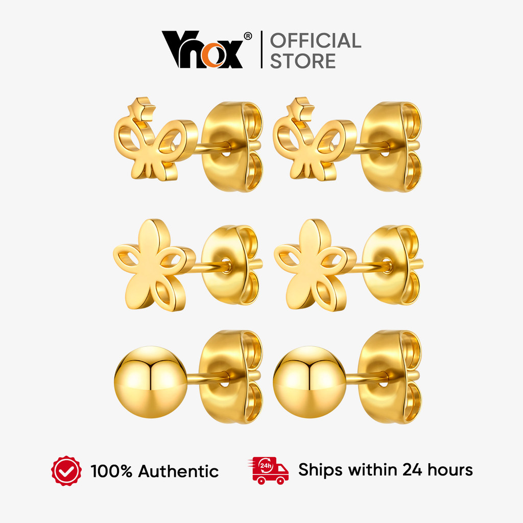 Conjunto De Brincos Cúbicos De Três Peças De Zircônia Vnox Para Mulheres , Joias Sem Desbotamento De Aço Inoxidável Dour em Oferta na Shopee