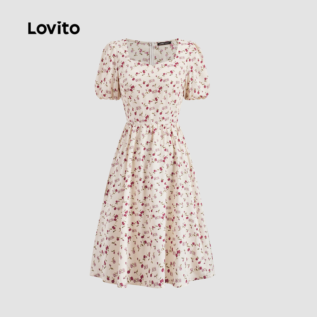 Detalhes do Lovito Vestido Feminino Boho Estampado Floral Delicado para Verão e Primavera L128ED938