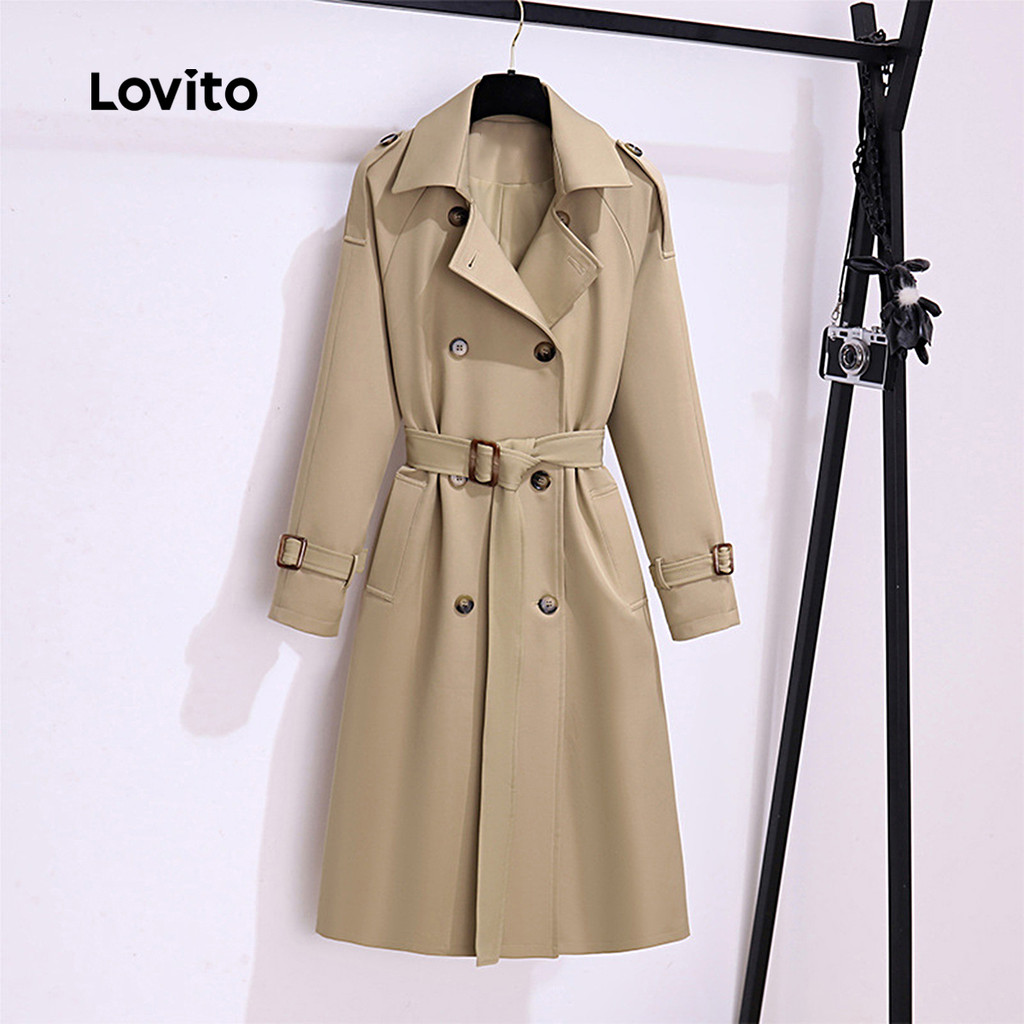 Lovito Casaco Casual com fivela lisa para mulheres LNL101628