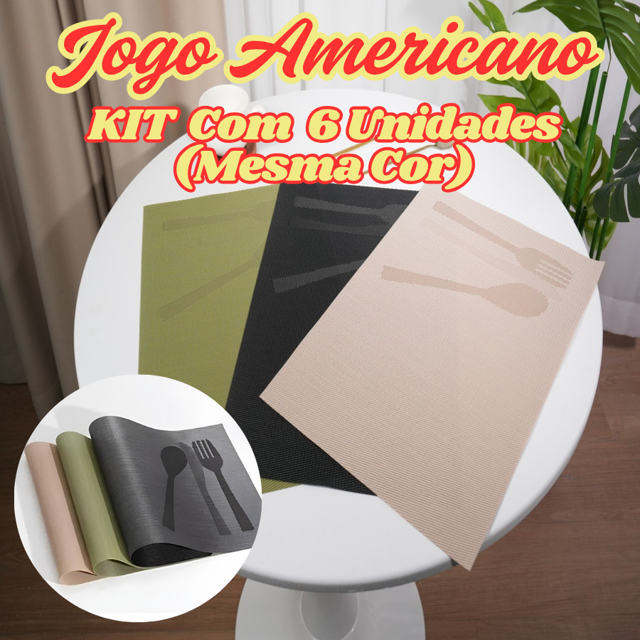 KIT 6 Jogo Americano Descanso De Mesa Jantar 46x31Cm Desenho De Talheres Multiuso Flexível