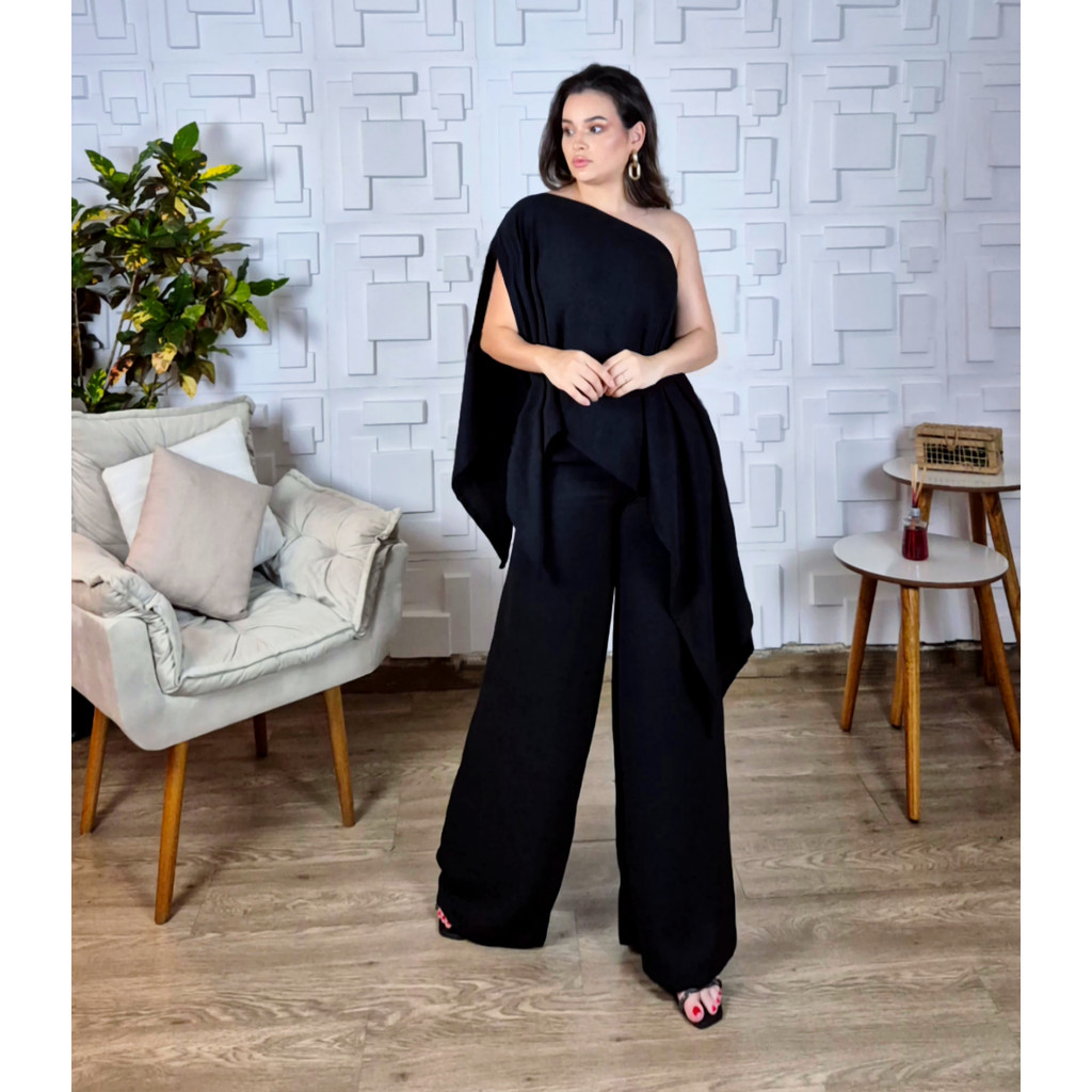 Conjunto 3 Peças feminino Calça Blusa Capa e Top Elegante Social Duna Bonito Preto Chique 7 em 1 em Oferta na Shopee