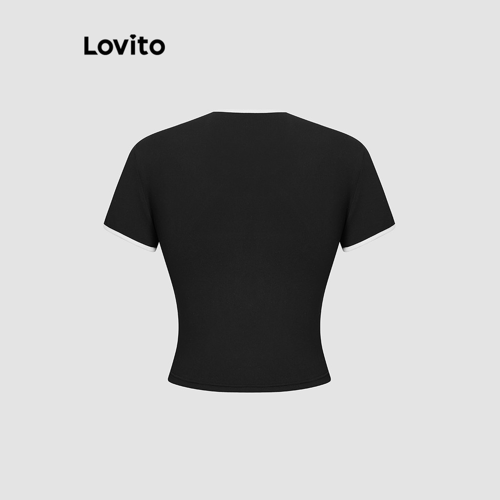 Detalhes do Lovito Camiseta Casual Com Deslocamento Colorblock Para Mulheres L114AD478