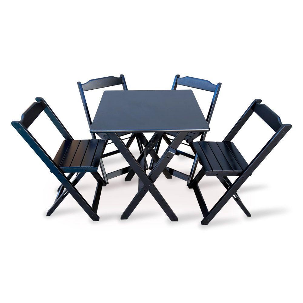 Jogo De Mesa Dobravel Com 4 Cadeiras Dobráveis De Madeira 70x70 Cm predominância da cor Preto Cor: Preto