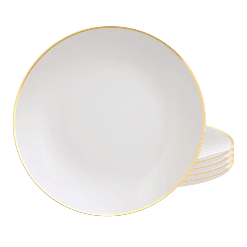 Kit Jogo 4 Pratos Raso 28cm Porcelana Tramontina Anna Borda Dourada Jantar Refeição