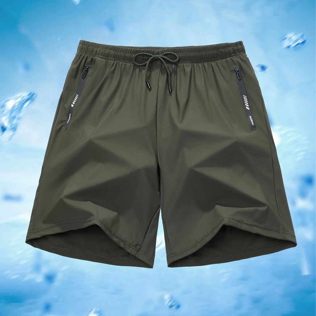 BERMUDA Shorts esportivos masculinos de secagem rápida calças cortadas de seda gelo estilo fino corrida Fitness so em Oferta na Shopee